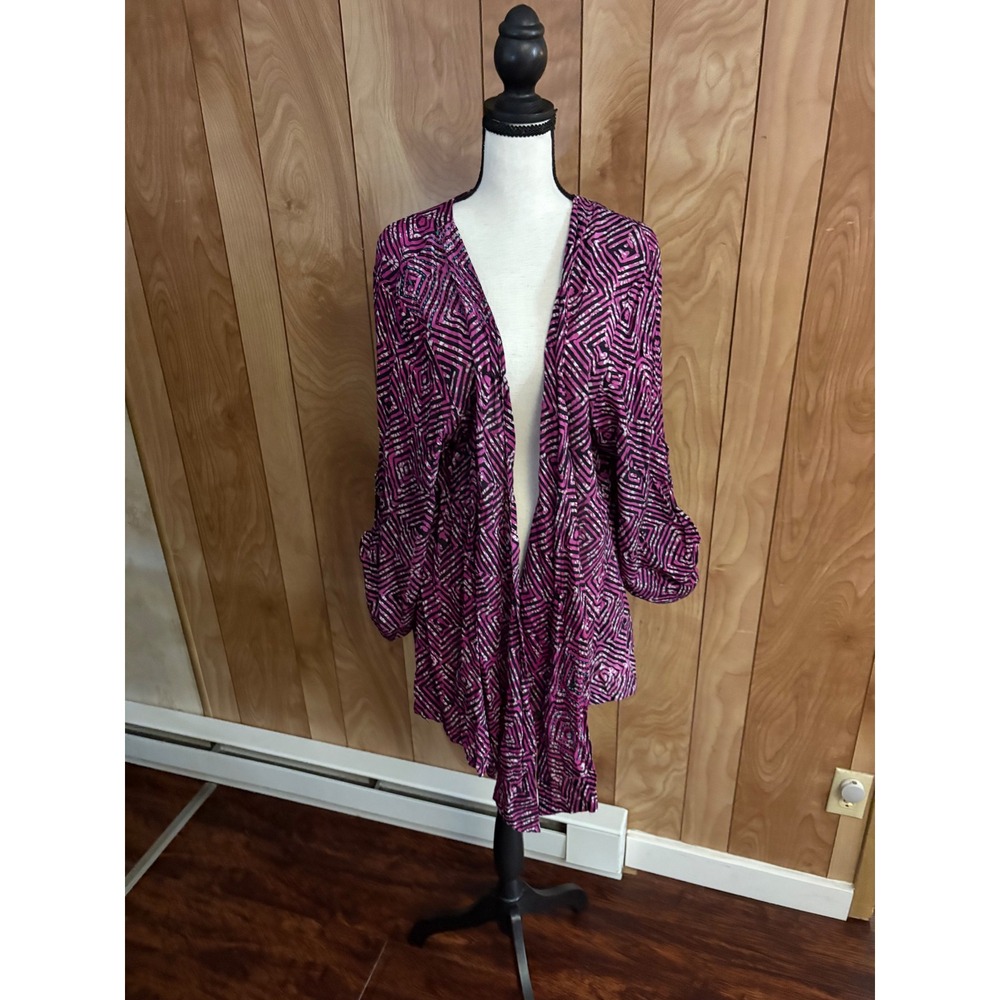 Marketplace Handwork of India Magenta Geometric Cotton Open Cardigan 2W